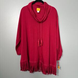 Ruby Rd. NWT Red Fringed Boho Hippie Cowl Neck Top - Size 2X - Women's Plus Size